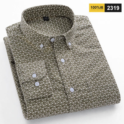 100% Cotton Oxford Shirts For Men's Long Sleeve Casual Pocket Regular-Fit Button-Down Work Formal Social Shirt Men Clothing