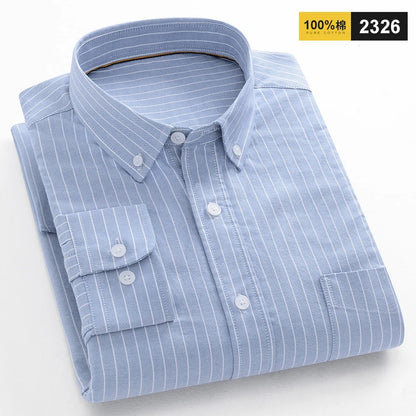 100% Cotton Oxford Shirts For Men's Long Sleeve Casual Pocket Regular-Fit Button-Down Work Formal Social Shirt Men Clothing