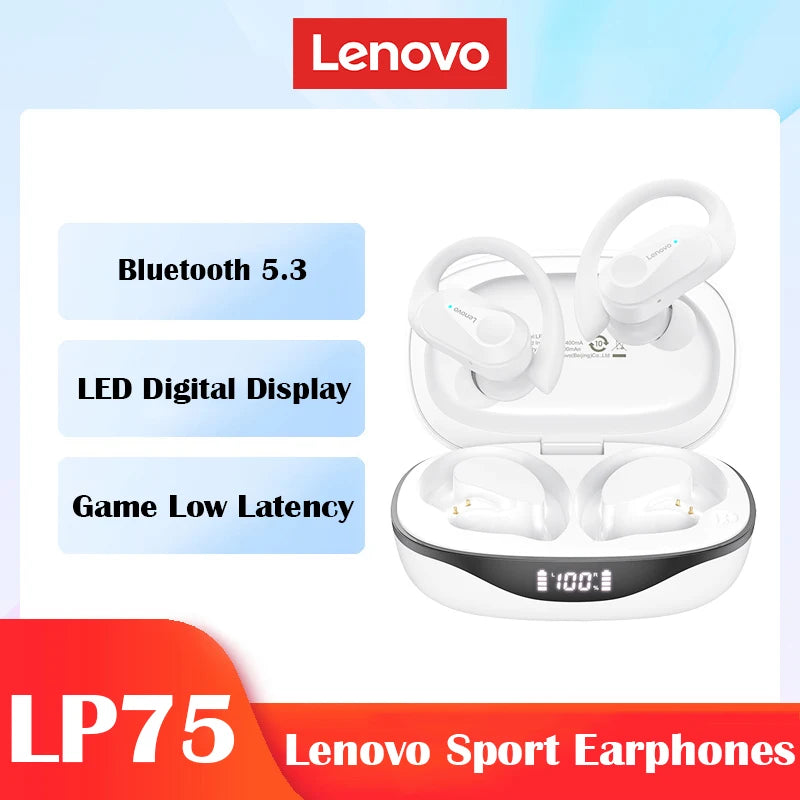 New Lenovo LP75 TWS Sports Earphones Bluetooth 5.3 Wireless Headphones Waterproof HiFi Stereo Noise Reduction Earbuds with Mics