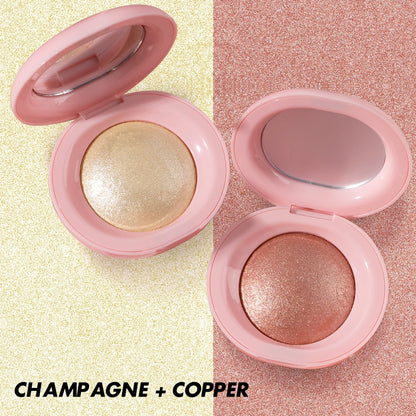 Glitter Highlighter & Bronzer Palettes Long Lasting Copper Gold Highlighters Rose Shimmer Bronzer Pink Pearl Eyeshadow 2pcs