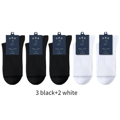 95% Pure Cotton Socks Men Business Dress Anti-bacterial Long Socks Soft Breathable Spring Summer Tube Casual Sock 5Pairs/Lot