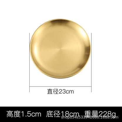 Korean stainless steel thickened disc Golden Cafe Tray Fruit Plate Cake Plate Bone Dish Dish Dish Shallow Plate