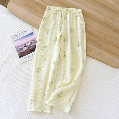 Japanese Spring/Summer New Women's Pajama Pants 100% Cotton Crepe Pants Sweet and Cute Pajama Ladies Loose Home Pants