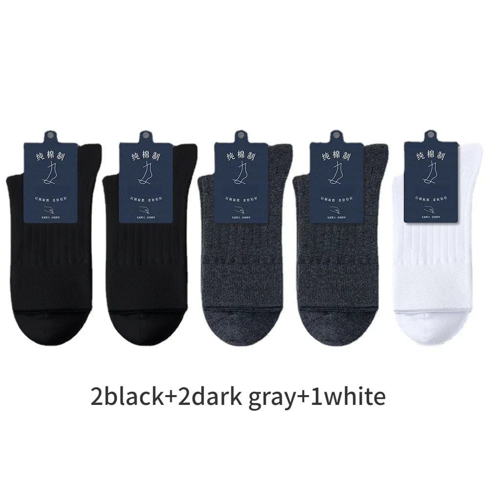 95% Pure Cotton Socks Men Business Dress Anti-bacterial Long Socks Soft Breathable Spring Summer Tube Casual Sock 5Pairs/Lot