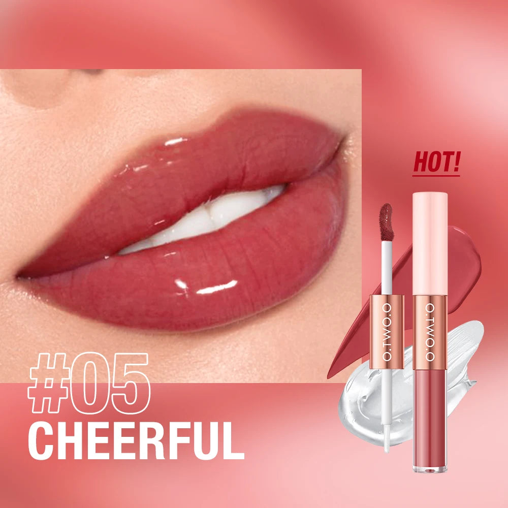 O.TWO.O Matte Lipstick Double Head Lip Coat 24HR Non-stick Cup Lip Gloss Tint Plumper Long Lasting Waterproof Lipstick Makeup