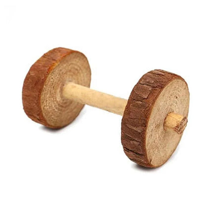 Cute Rabbit Roller Toys Natural Wooden Pine Dumbells Unicycle Bell Chew Toys for Guinea Pigs Rat Small Pet Molars Supplies