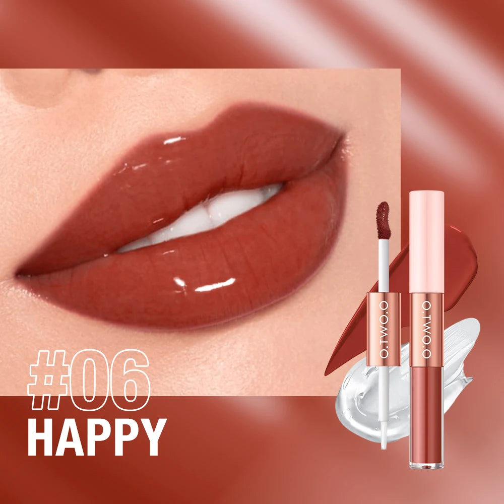 O.TWO.O Matte Lipstick Double Head Lip Coat 24HR Non-stick Cup Lip Gloss Tint Plumper Long Lasting Waterproof Lipstick Makeup