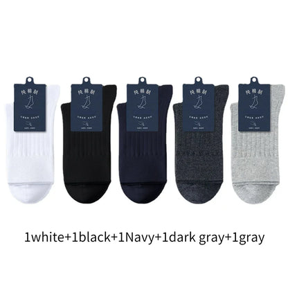 95% Pure Cotton Socks Men Business Dress Anti-bacterial Long Socks Soft Breathable Spring Summer Tube Casual Sock 5Pairs/Lot