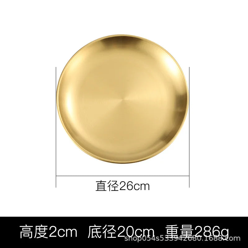 Korean stainless steel thickened disc Golden Cafe Tray Fruit Plate Cake Plate Bone Dish Dish Dish Shallow Plate