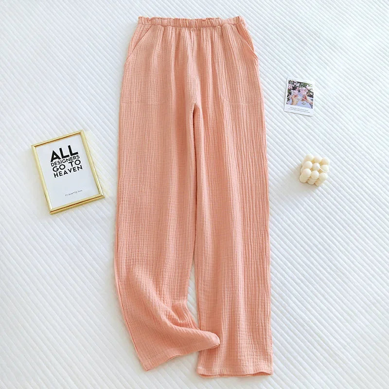 Japanese Spring/Summer New Women's Pajama Pants 100% Cotton Crepe Pants Sweet and Cute Pajama Ladies Loose Home Pants