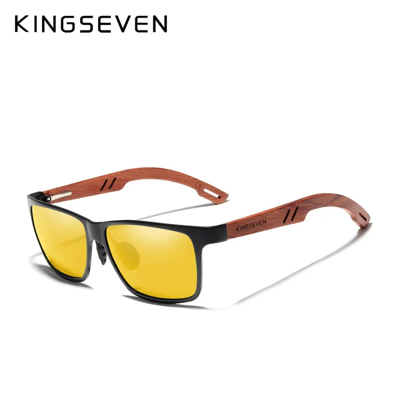 KINGSEVEN Design Handmade Natural Bubinga Wooden+Aluminum Sunglasses Men Polarized Fashion Sun Glasses Square UV400 Gafas De Sol