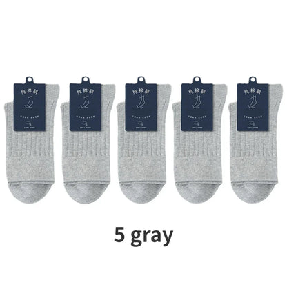 95% Pure Cotton Socks Men Business Dress Anti-bacterial Long Socks Soft Breathable Spring Summer Tube Casual Sock 5Pairs/Lot