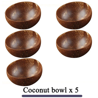 Women 12-15cm Natural Coconut Bowl Dinner Set Handmade Wooden Tableware Wood Spoon Dessert Fruit Salad Mixing Rice Ramen Bowl