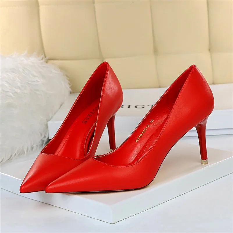 Women 7.5cm 10.5cm High Heels Pumps Lady Wedding Bridal Scarpins Low Heels Plus Size Party Blue Pink Shoes