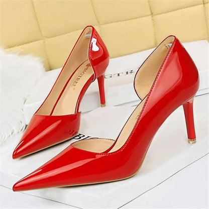 Women 7.5cm 10.5cm High Heels Yellow Pumps Office Sexy Stiletto Wedding Bridal Scarpins Short Heels Lady Sexy Hollow Party Shoes