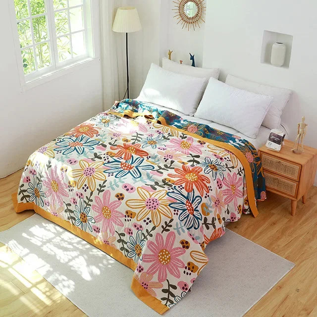 Japanese cotton blankets and throws gauze flowers sofa towel summer air conditioning blanket soft Leisure bedspread boho sheets