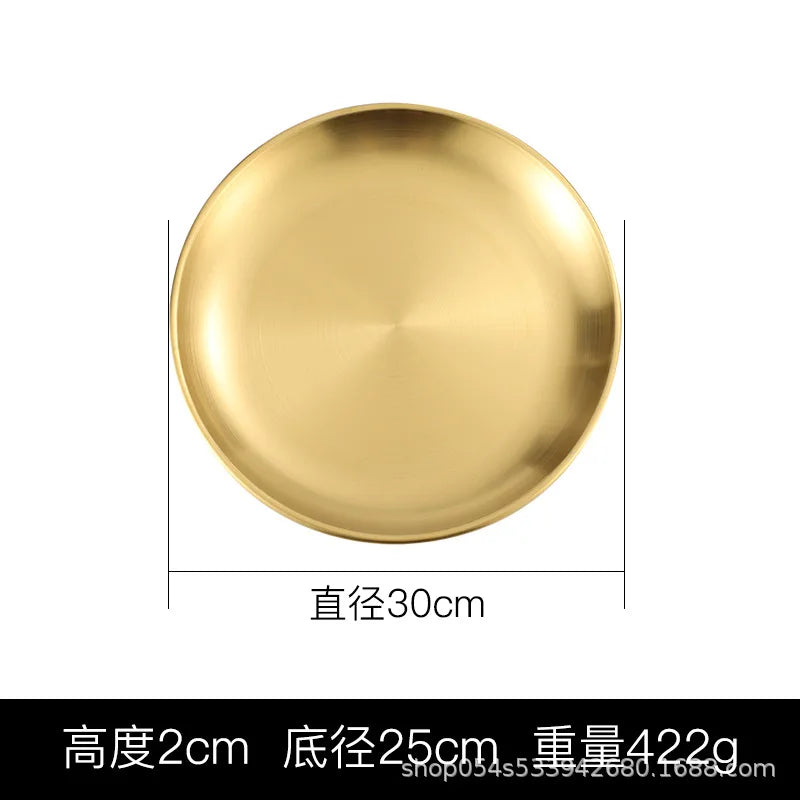 Korean stainless steel thickened disc Golden Cafe Tray Fruit Plate Cake Plate Bone Dish Dish Dish Shallow Plate