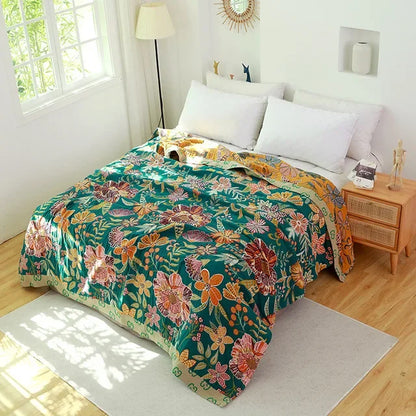 Japanese cotton blankets and throws gauze flowers sofa towel summer air conditioning blanket soft Leisure bedspread boho sheets