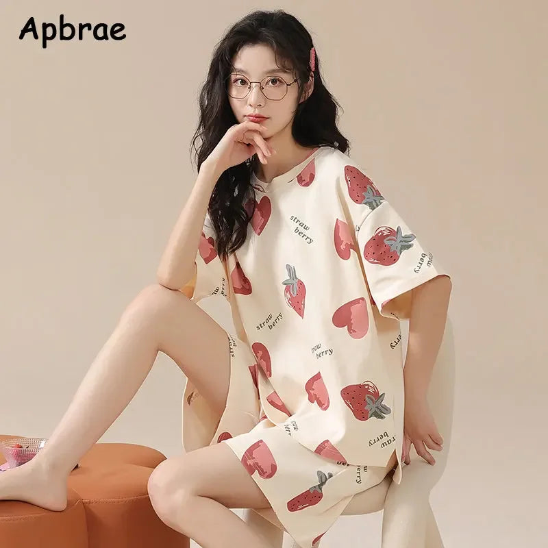 Women 100% Cotton High Quality Pajamas Short Sleeve Shorts Summer Pijamas Fashion Sleepwear Kawaii Bear Home Clothing Nightwear