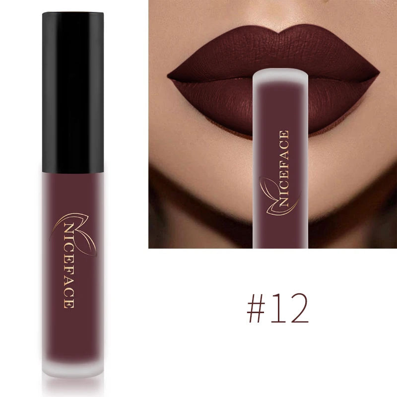 NICEFACE Nude Liquid Lipsticks Waterproof Velvet Matte Lip Gloss Long Lasting Non-stick Cup Lip Tint Makeup Pigment Cosmetics