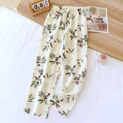 Japanese Spring/Summer New Women's Pajama Pants 100% Cotton Crepe Pants Sweet and Cute Pajama Ladies Loose Home Pants