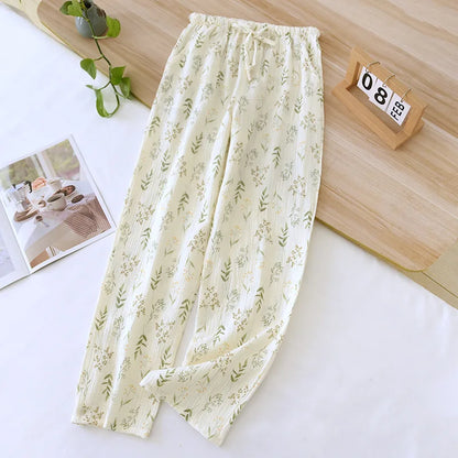 Japanese Spring/Summer New Women's Pajama Pants 100% Cotton Crepe Pants Sweet and Cute Pajama Ladies Loose Home Pants