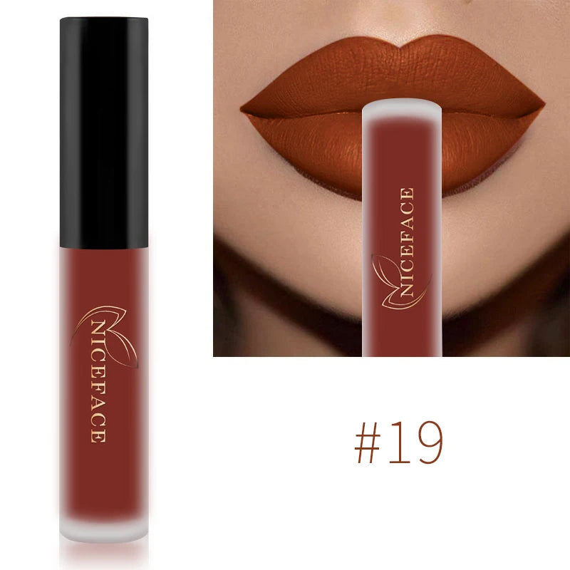 NICEFACE Nude Liquid Lipsticks Waterproof Velvet Matte Lip Gloss Long Lasting Non-stick Cup Lip Tint Makeup Pigment Cosmetics