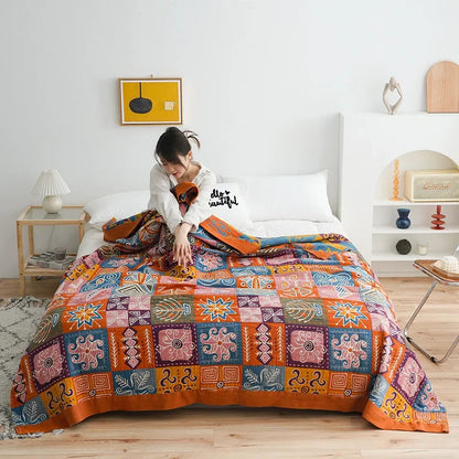 Japanese cotton blankets and throws gauze flowers sofa towel summer air conditioning blanket soft Leisure bedspread boho sheets