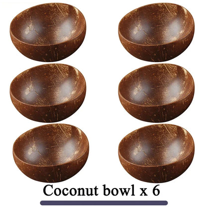 Women 12-15cm Natural Coconut Bowl Dinner Set Handmade Wooden Tableware Wood Spoon Dessert Fruit Salad Mixing Rice Ramen Bowl