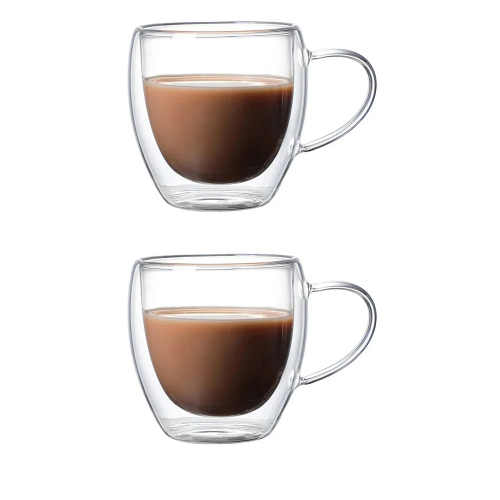 250ml Double Wall Transparent Glass Coffee Cup with Handle Double-layer Heat Insulation High Temperature Juice Milk Cup