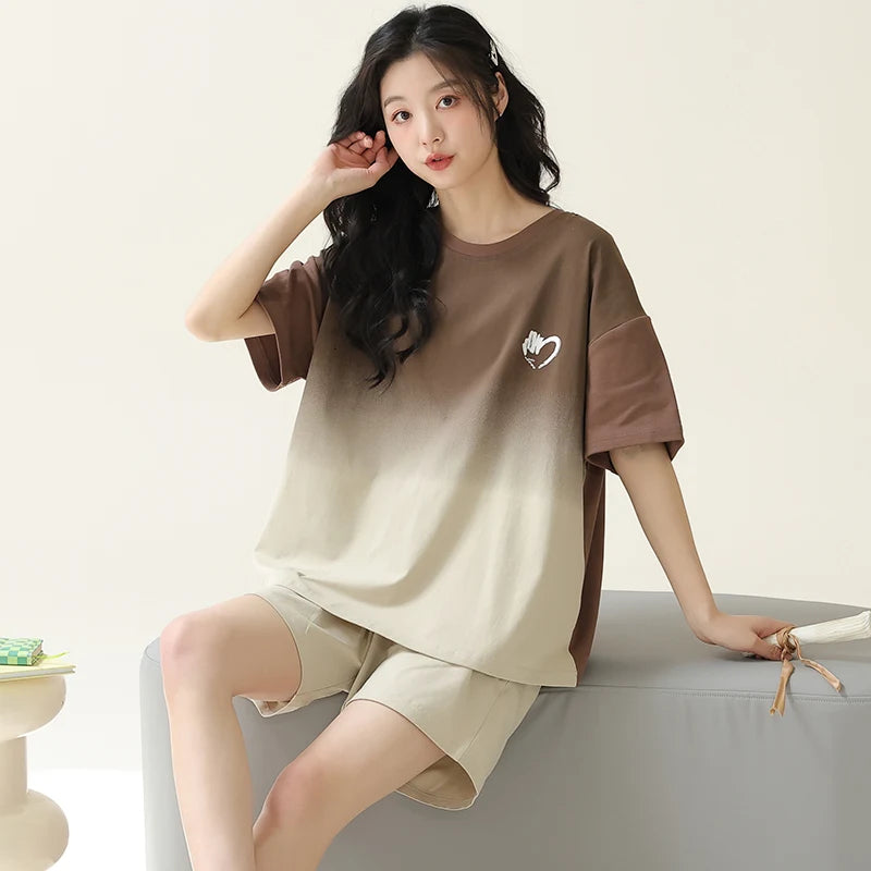 Women 100% Cotton High Quality Pajamas Short Sleeve Shorts Summer Pijamas Fashion Sleepwear Kawaii Bear Home Clothing Nightwear