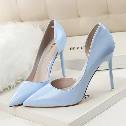 Women 7.5cm 10.5cm High Heels Yellow Pumps Office Sexy Stiletto Wedding Bridal Scarpins Short Heels Lady Sexy Hollow Party Shoes