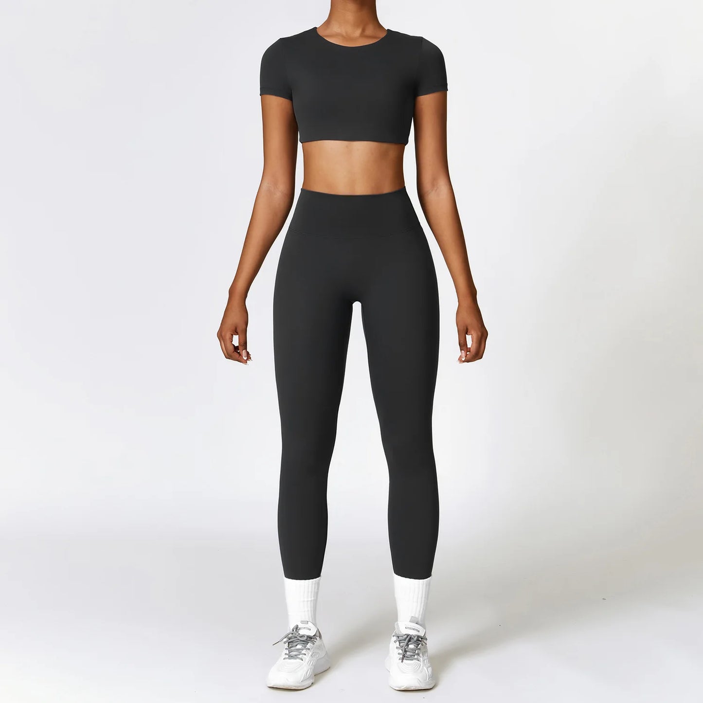 2PCS Seamless Yoga Set Women Workout Set Sportswear Gym Clothing Fitness Long Sleeve Crop Top High Waist Leggings Sports Suits