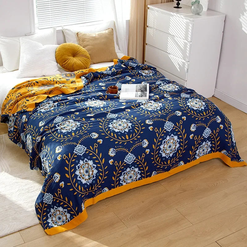 Japanese cotton blankets and throws gauze flowers sofa towel summer air conditioning blanket soft Leisure bedspread boho sheets