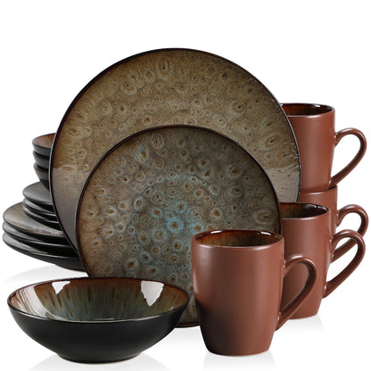 VANCASSO BUBBLE 16/32/48-Piece Tableware Set Vintage Ceramic Blue/Brown Stoneware Set with Dinner&Dessert Plate,Bowl,Coffee Cups