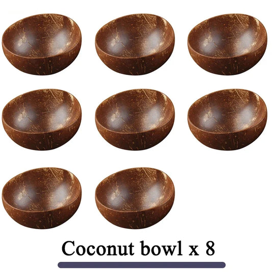 Women 12-15cm Natural Coconut Bowl Dinner Set Handmade Wooden Tableware Wood Spoon Dessert Fruit Salad Mixing Rice Ramen Bowl