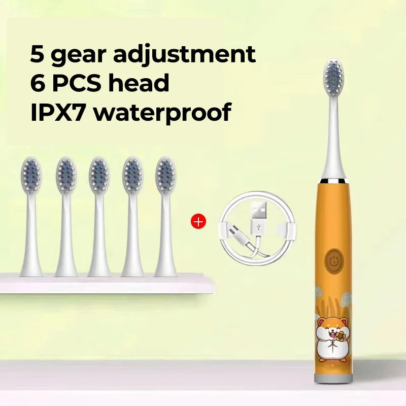 Children Electric Toothbrush Cartoon Kids With Replacement Head Ultrasonic IPX7 Waterproof Rechargeable Sonic Toothbrush