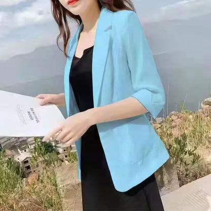 Fashion Women's Jacket Solid Color Yellow Black Cotton Fabric Loose Oversize Coat New Spring Summer Jackets 2023 OL Women's Suit