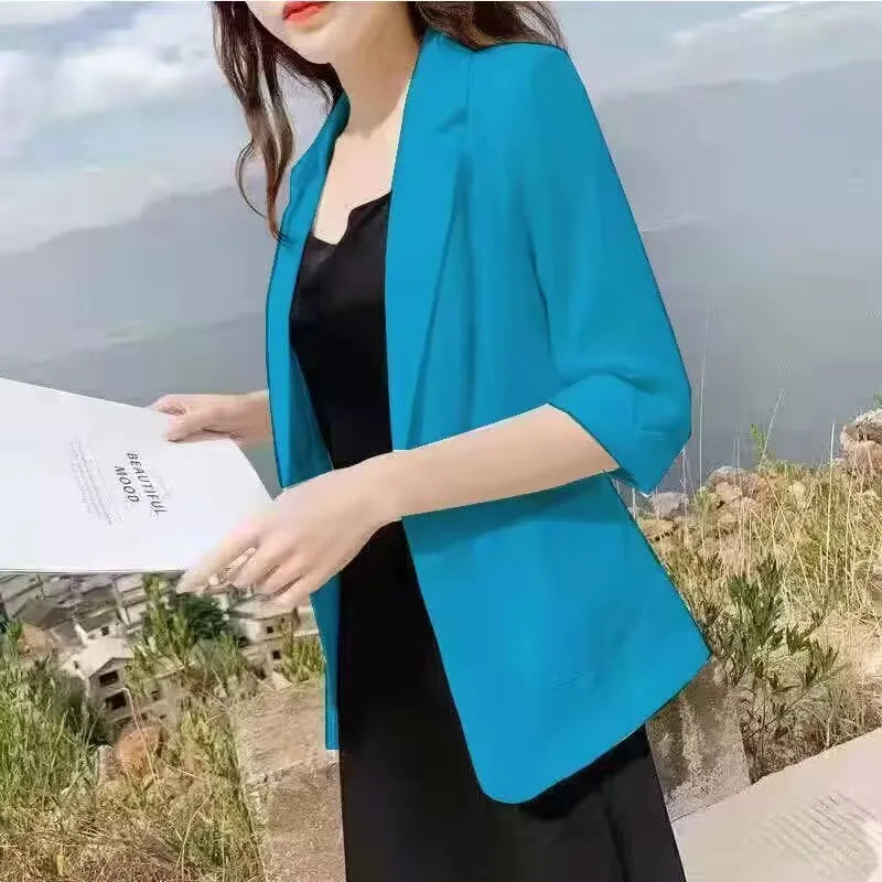 Fashion Women's Jacket Solid Color Yellow Black Cotton Fabric Loose Oversize Coat New Spring Summer Jackets 2023 OL Women's Suit