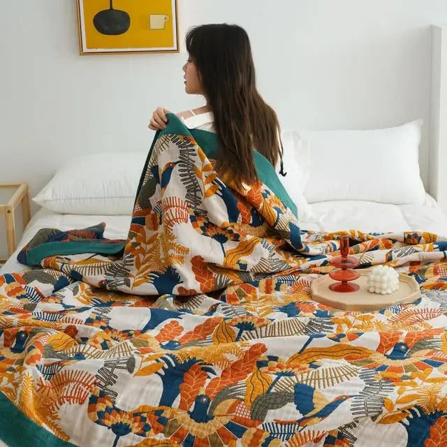 Japanese cotton blankets and throws gauze flowers sofa towel summer air conditioning blanket soft Leisure bedspread boho sheets