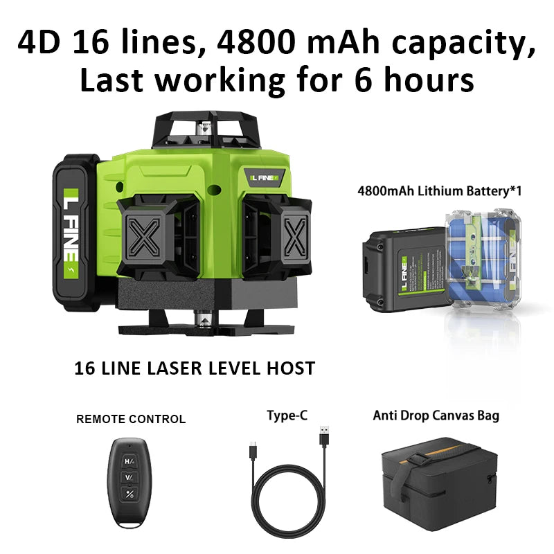 LFINE Nivel Laser Professional Laser Level 12/16 Lines Automatic 360°Self-leveling Laser Levels Horizontal Vertical Levels Tools