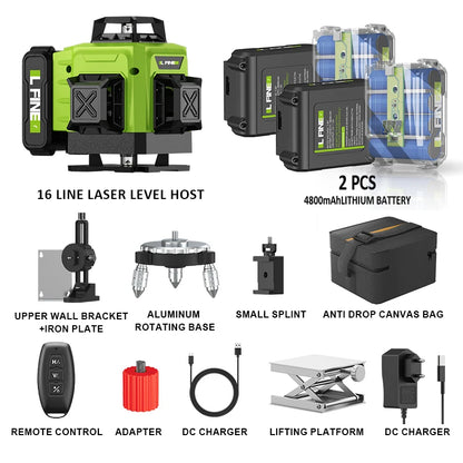 LFINE Nivel Laser Professional Laser Level 12/16 Lines Automatic 360°Self-leveling Laser Levels Horizontal Vertical Levels Tools