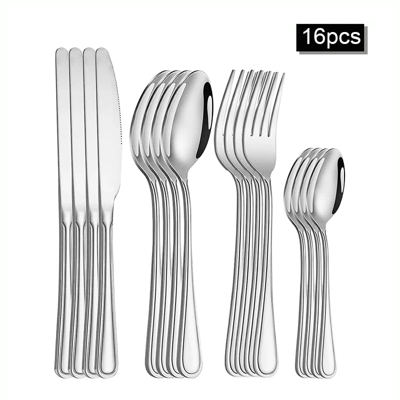 6/30pcs Stainless steel cutlery set steak knife and fork dessert fork and spoon high-end suitable for restaurants and hotels