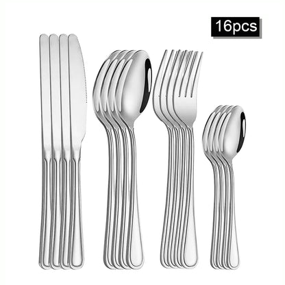 6/30pcs Stainless steel cutlery set steak knife and fork dessert fork and spoon high-end suitable for restaurants and hotels