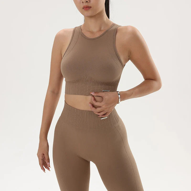 Women's High Waisted Leggings and Top Two Piece Seamless Fitness Set