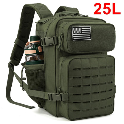 QT&QY 25L/45L Tactical Backpack for Men and Women Outdoor Survival Bug Out Bag Small School Rucksack Hking with Bottle Holder