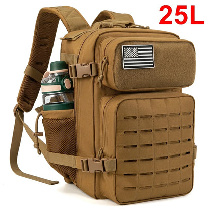 QT&QY 25L/45L Tactical Backpack for Men and Women Outdoor Survival Bug Out Bag Small School Rucksack Hking with Bottle Holder