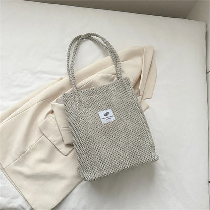 Arts Shoulder Bags For Women New Canvas Bucket Handbags Corduroy Fashion Casual Bags Solid Color Famous Brand Bags