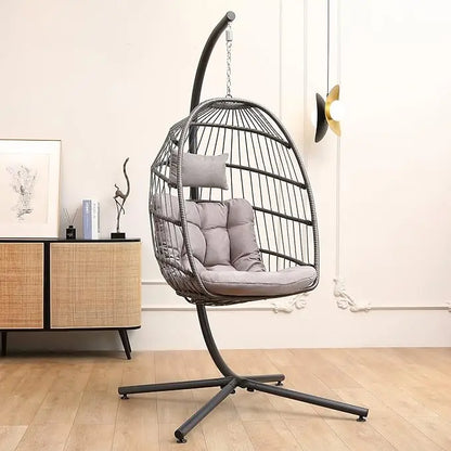 Egg Chair with Stand, Hammock Hanging Chair Nest Basket & Washable Cushions UV Resistant Removable,350LBS Capacity Egg Chair