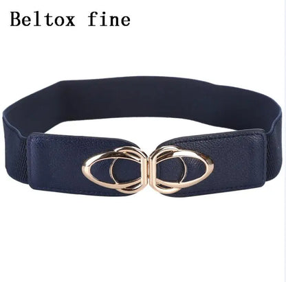 Fashion Thick PU Leather Elastic Wide Belts for Women Stretch Waist Dress Plus Size